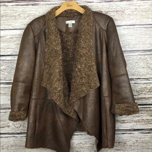 CJ Banks Faux Leather Sherpa Open Front Jacket 3X
